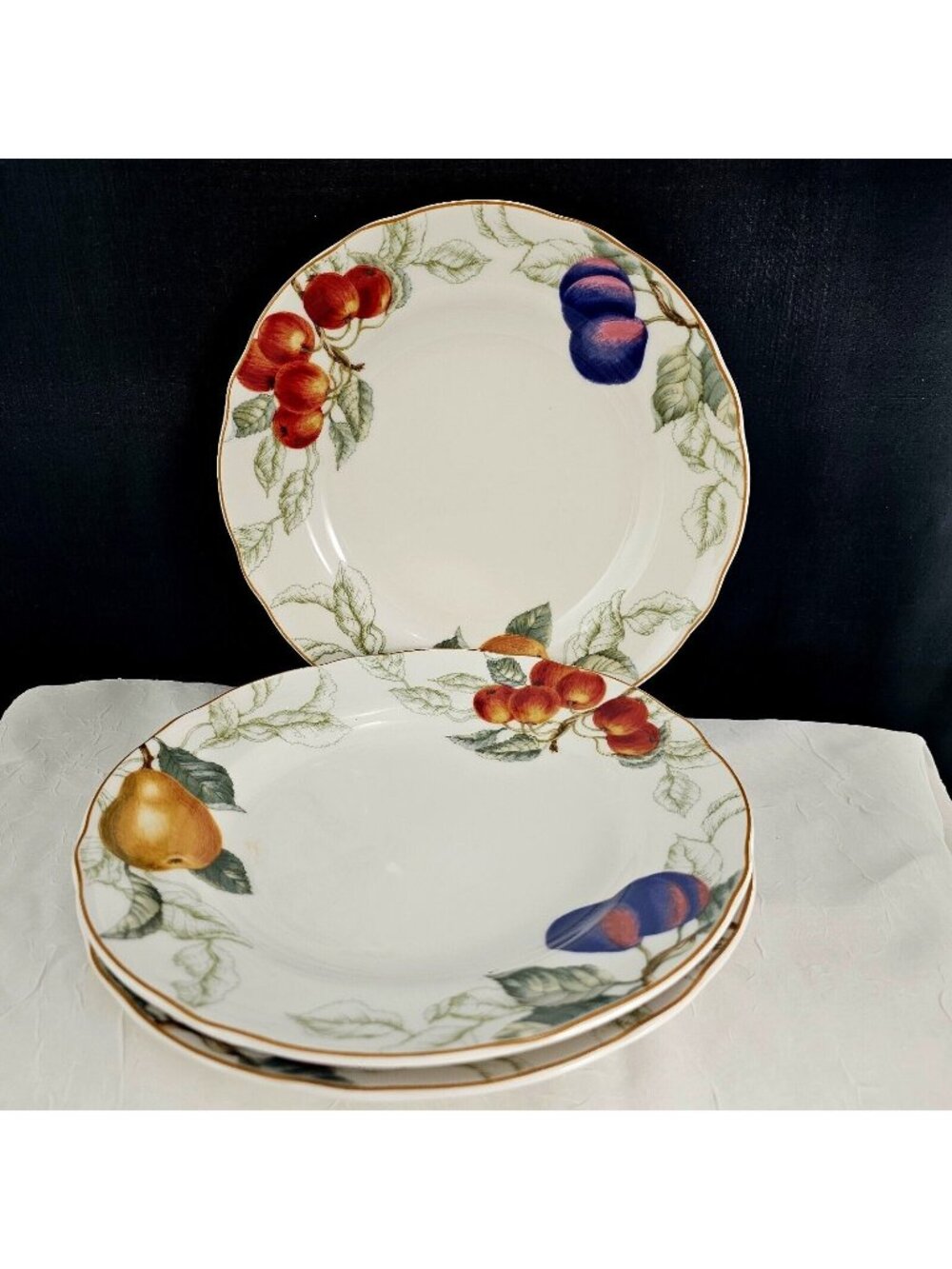 3 Charter Club Summer Grove Salad Plates 8.7" dessert dishes vintage scalloped 3